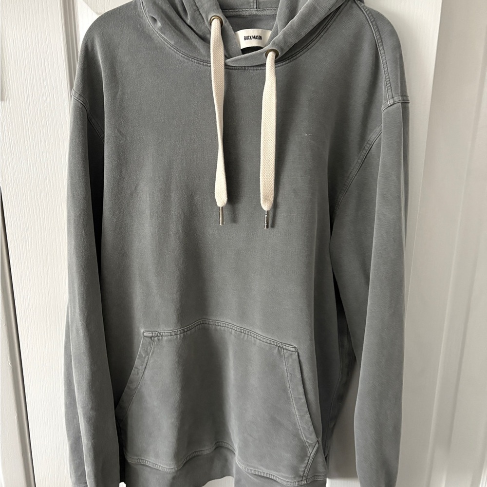 Buck Mason Faded Blue Brushed Loopback Hooded Sweatshirt Size L